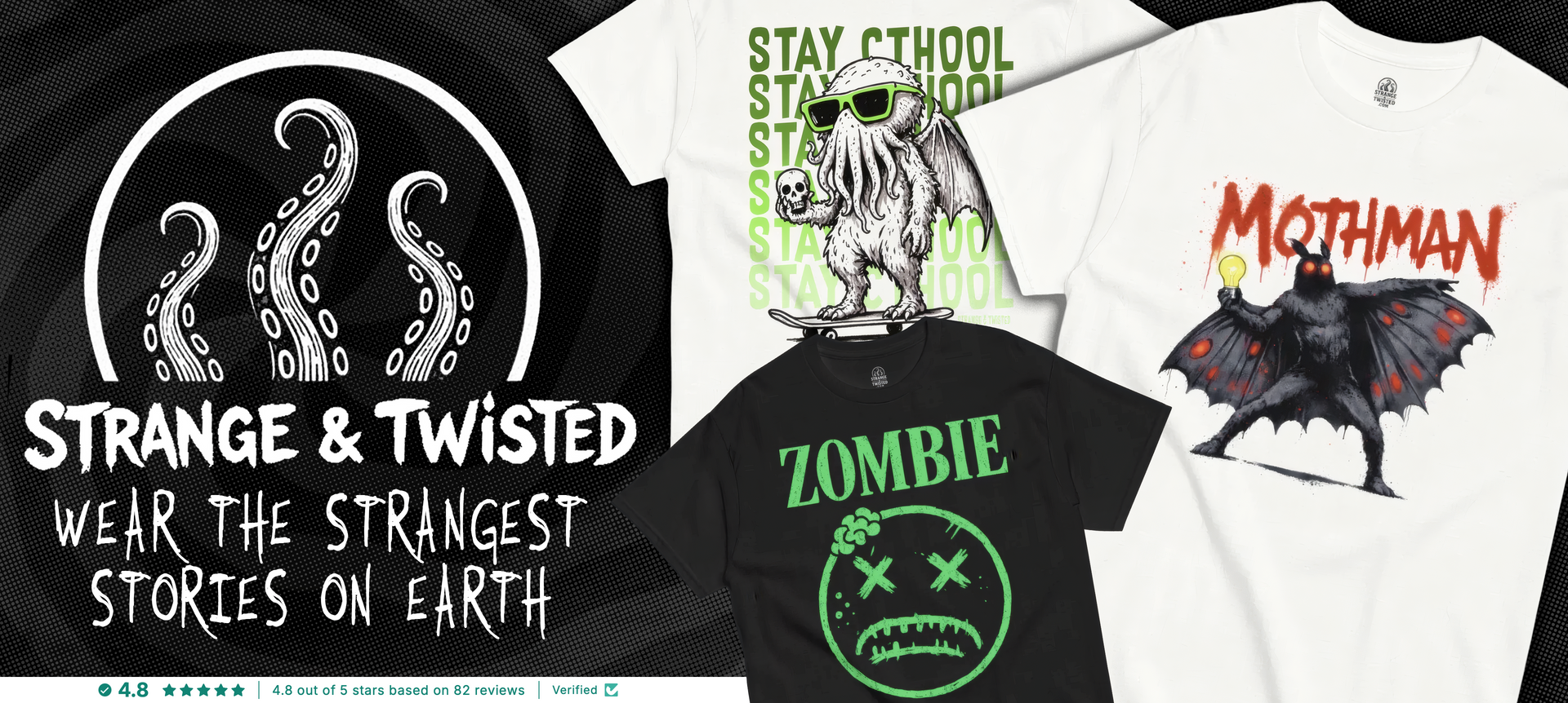 Strange & Twisted hero image for Horror and paranormal clothing brand