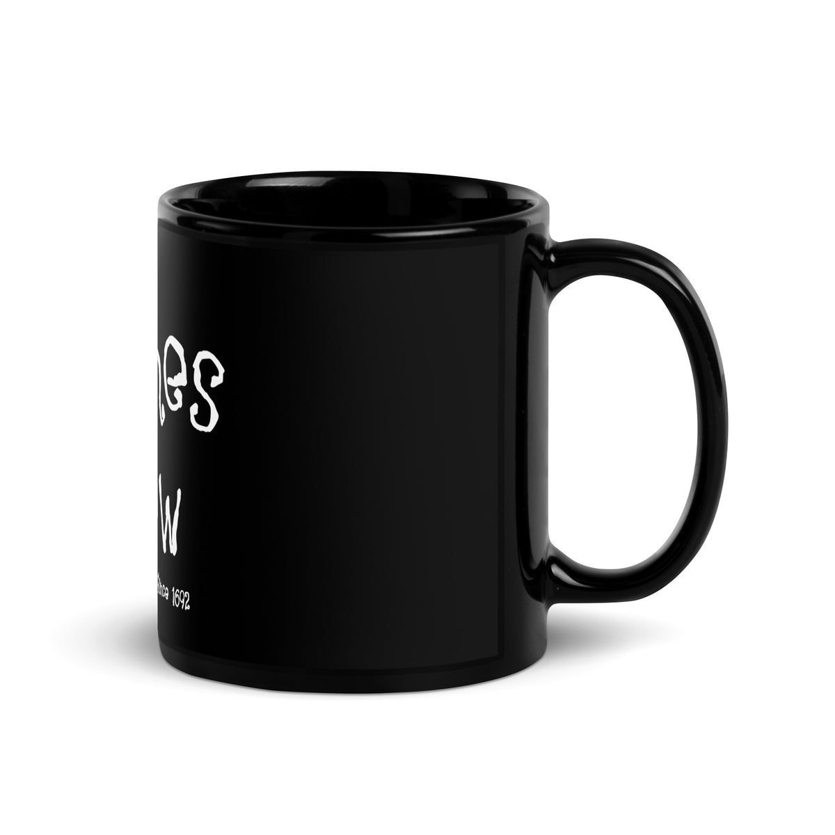 Funny gothic witch mug with Witches Brew occult lettering on black ceramic mug