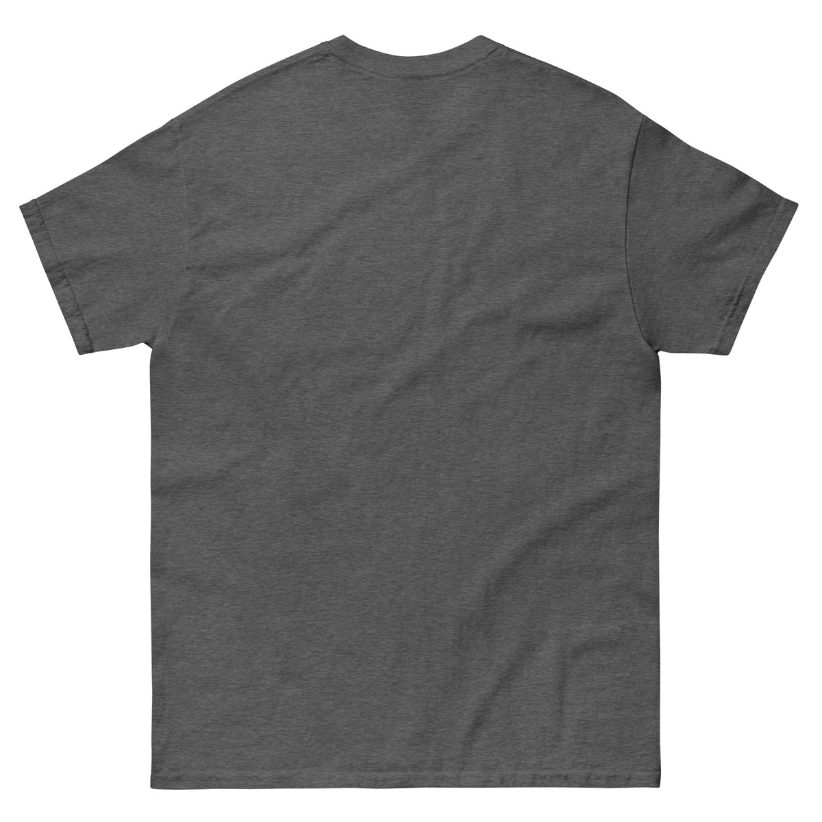 Grey Let’s Chase a Zombie Retro Horror Parody T-Shirt back view, funny gothic zombie apparel, By Strange And Twisted Apparel