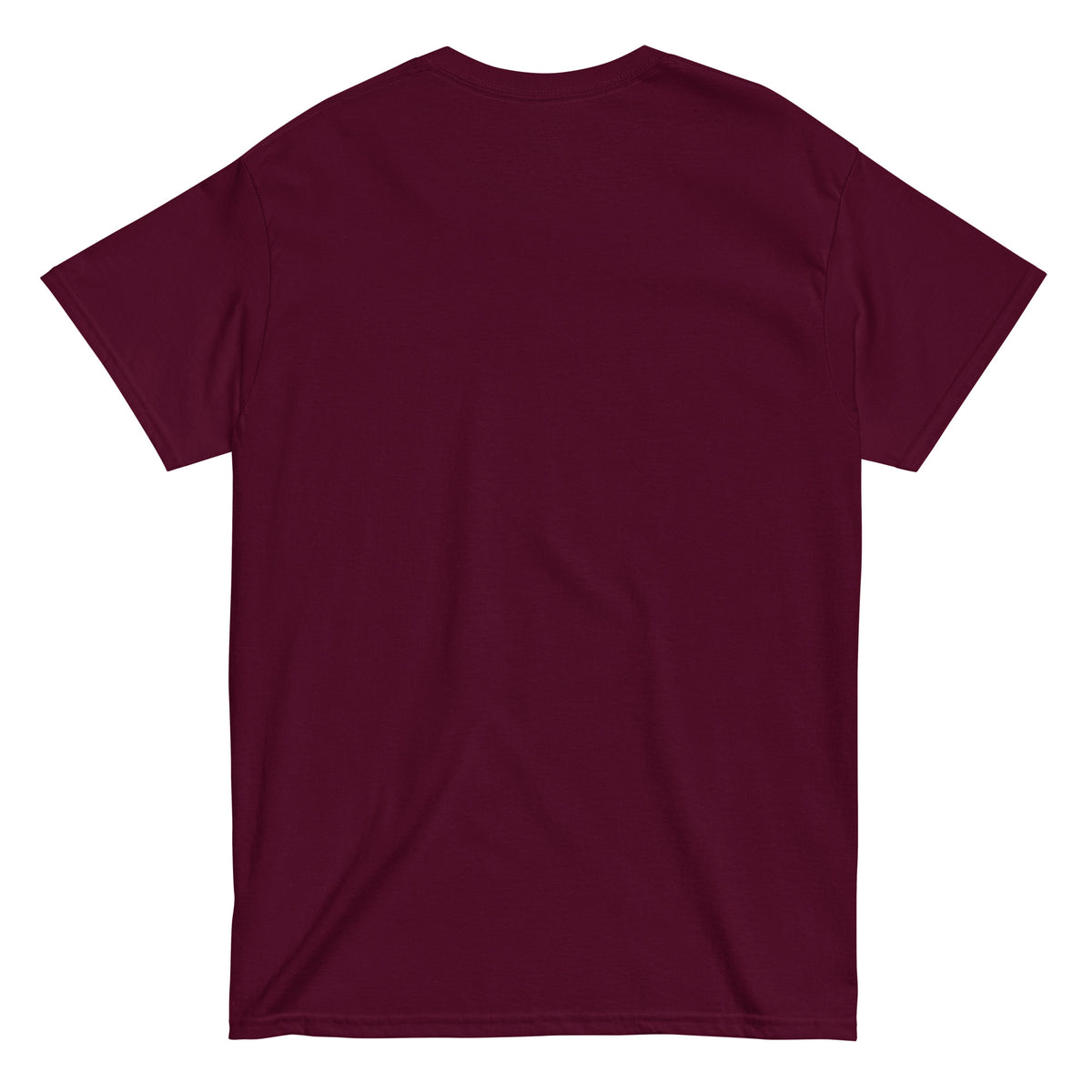 “Back view of Sasquatch Approved Burgundy Red T-shirt with distressed vintage texture