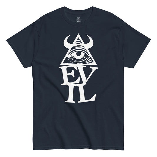 Navy Illuminati evil eye T-shirt with occult pyramid gothic artwork