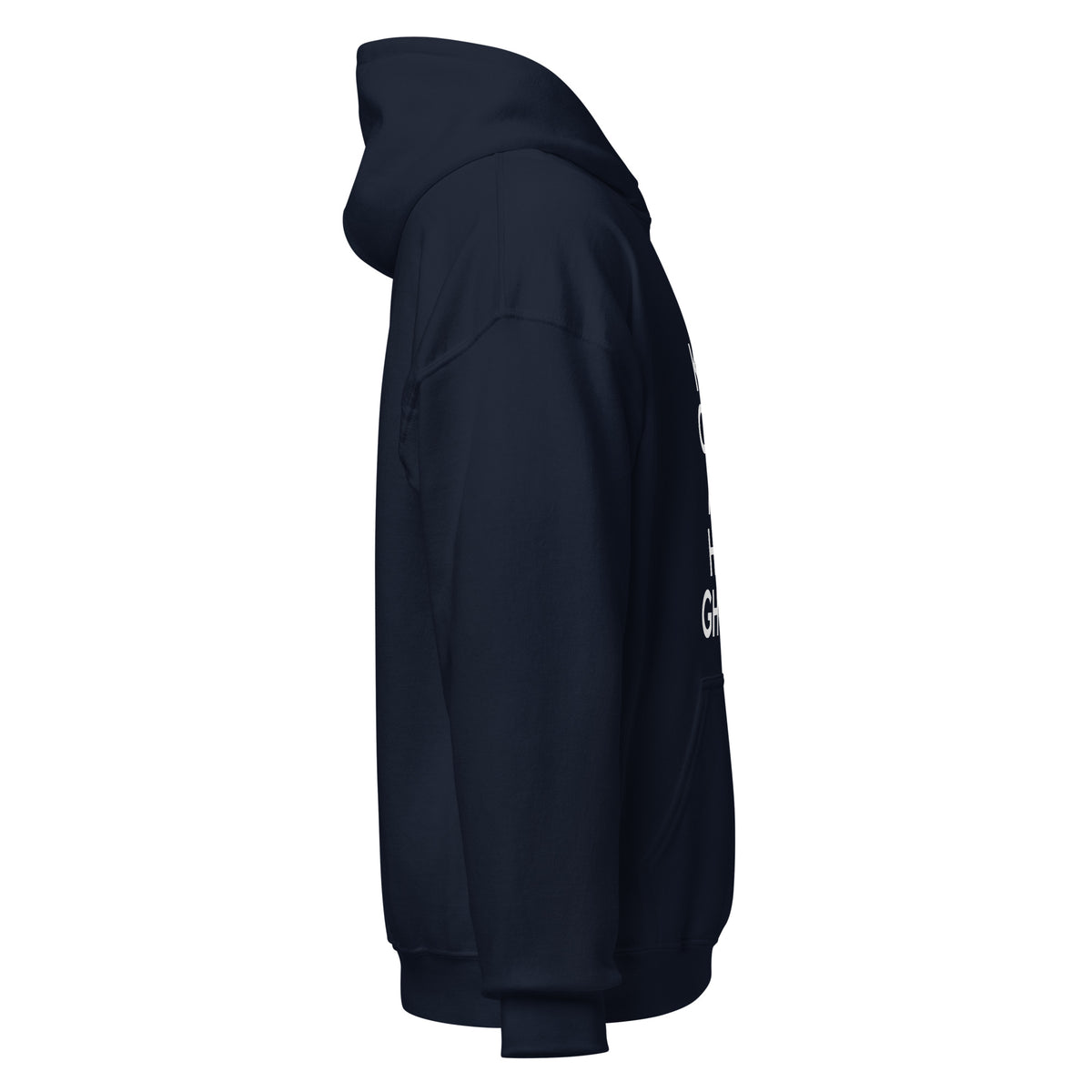 Black hoodie with a brand logo on the sleeve against a white background