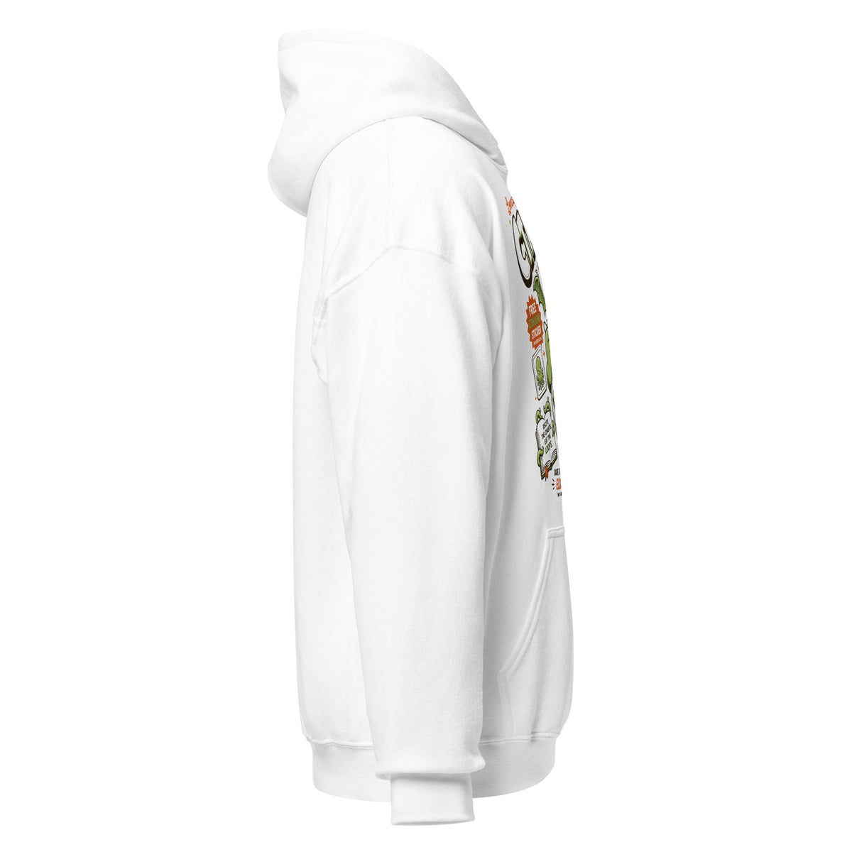 Cthuloops hoodie right side view, clean white side with no artwork