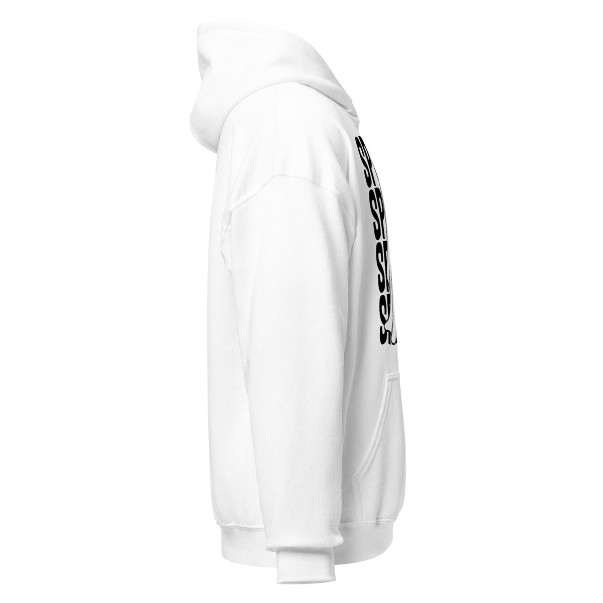 Right side view of spooky horror hoodie with distressed ghost inspired design