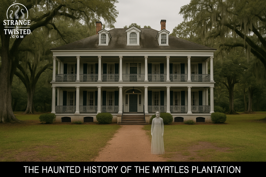 Myrtles Plantation with a ghostly figure in front of the mansion. By Strange & Twisted