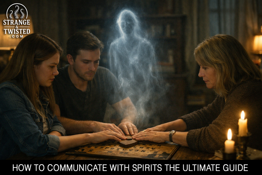 People using an Ouija board during a spirit communication session. By Strange & Twisted