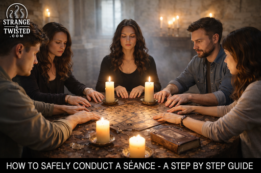 People conducting a séance with candles and spirit board during a paranormal ritual