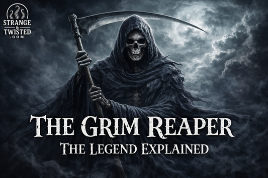 Dark gothic artwork of the Grim Reaper, classic personification of death featured in a detailed investigation into its origins and meaning.