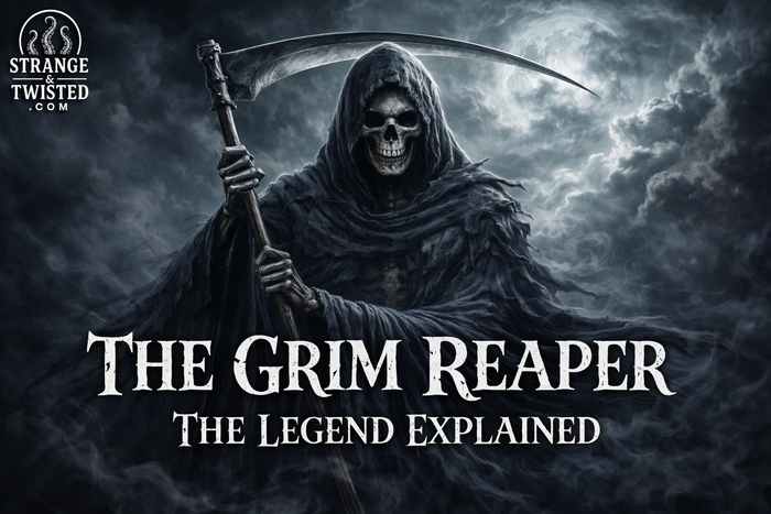 Dark gothic artwork of the Grim Reaper, classic personification of death featured in a detailed investigation into its origins and meaning.