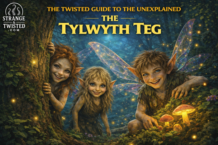 The Tylwyth Teg featured in The Twisted Guide To The Unexplained, three mischievous Welsh fairy folk in a glowing enchanted woodland setting