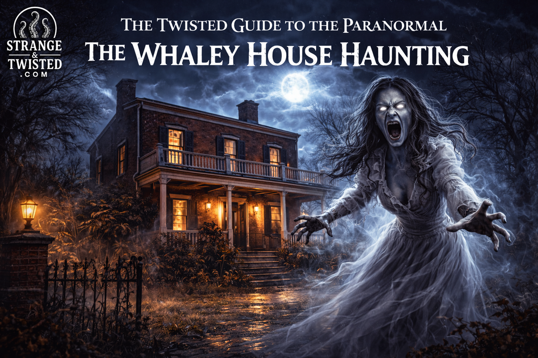 The Whaley House Haunting ghost attacking in front of historic Whaley House at night, The Twisted Guide To The Paranormal blog hero image