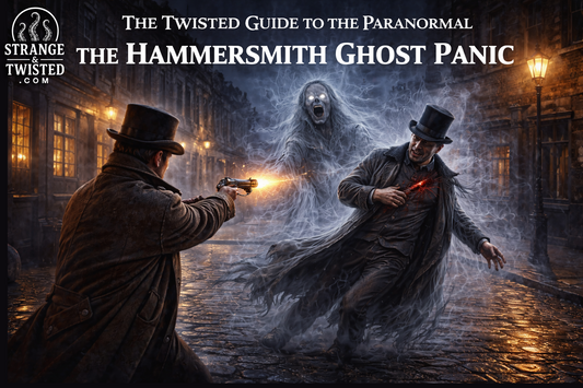 Hammersmith Ghost Panic scene in Victorian London street with man shooting another while ghost appears behind him, The Twisted Guide To The Paranormal hero image