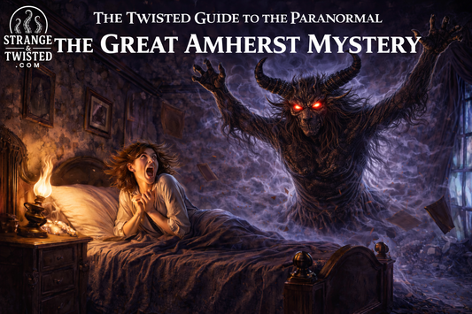 The Great Amherst Mystery haunting scene with Esther Cox terrorized by demonic spectre in Victorian bedroom, The Twisted Guide To The Paranormal blog hero image