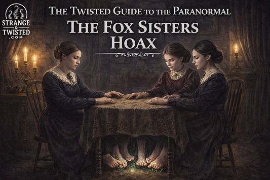 Fox Sisters seance scene with three women cracking toes under table in Victorian room, The Twisted Guide To The Paranormal blog hero image