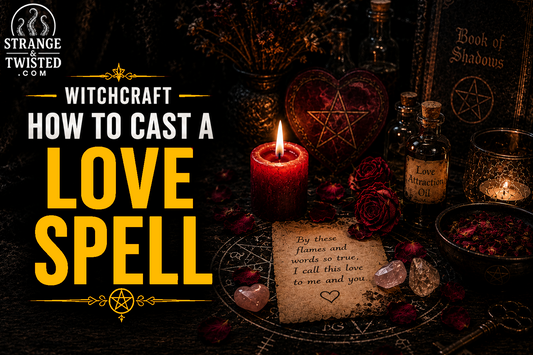 How to cast a love spell beginners guide. Realistic occult artwork featuring a witchcraft love spell altar with rose petals, magical symbols, and cinematic horror-style lighting.