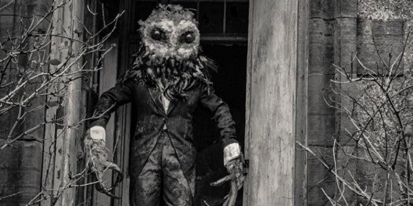 The Owlman of Mawnan image in black and white