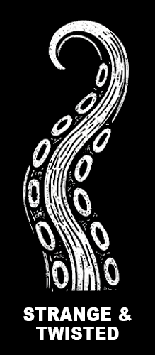 ChatGPT said:Black and white illustration of a curling octopus tentacle with suction cups on a black background, representing the Strange & Twisted brand and its collection of dark, horror-inspired apparel