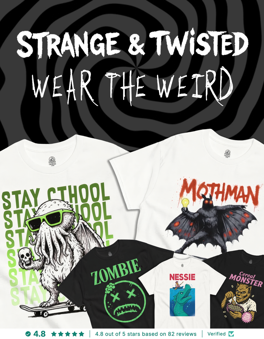 Strange & Twisted hero image for Horror and paranormal clothing brand