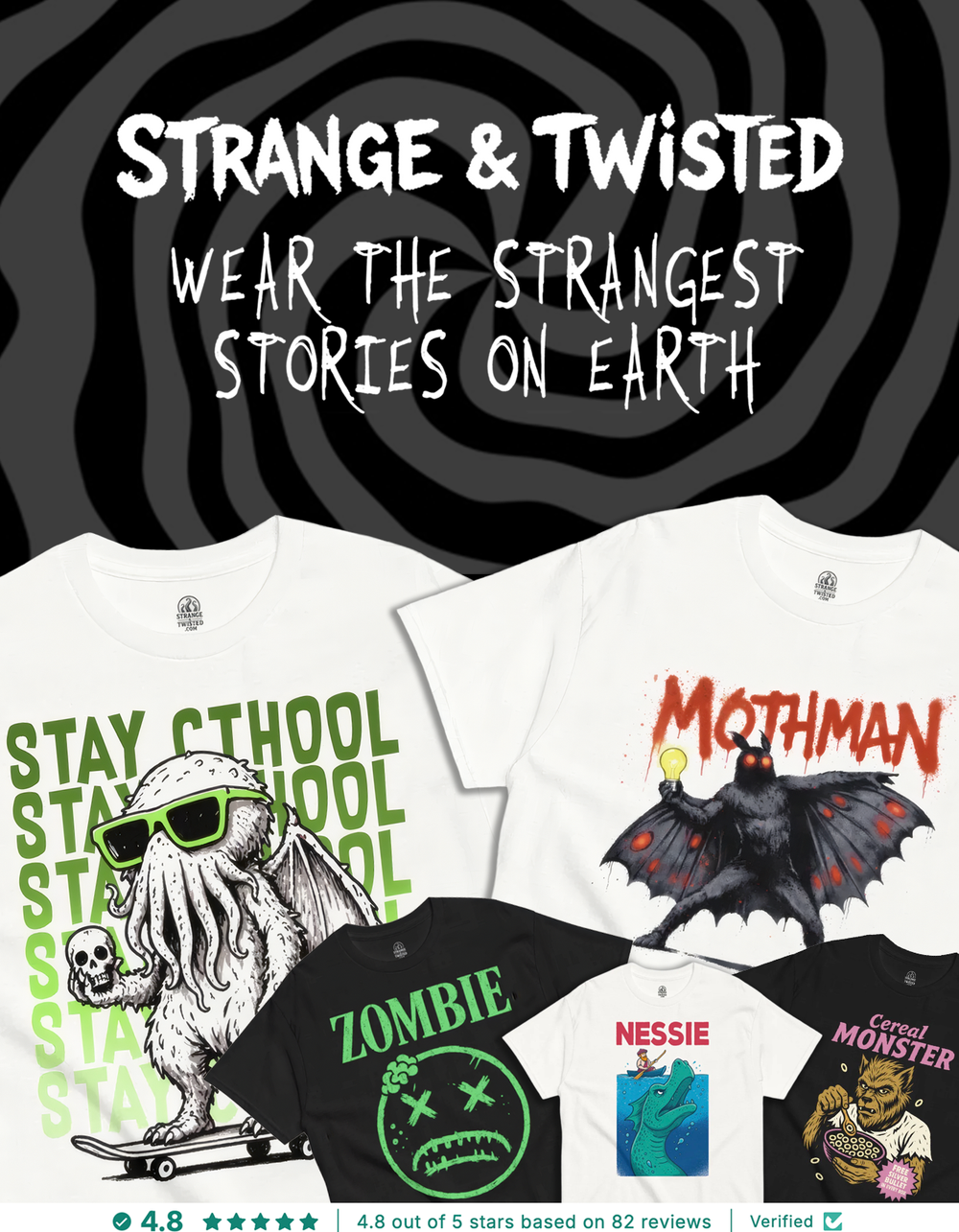 Strange & Twisted hero image for Horror and paranormal clothing brand