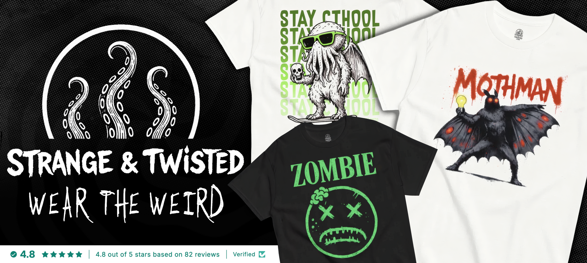 Strange & Twisted hero image for Horror and paranormal clothing brand