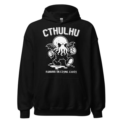 Cthulhu cosmic horror hoodie on black featuring cartoon tentacled eldritch creature