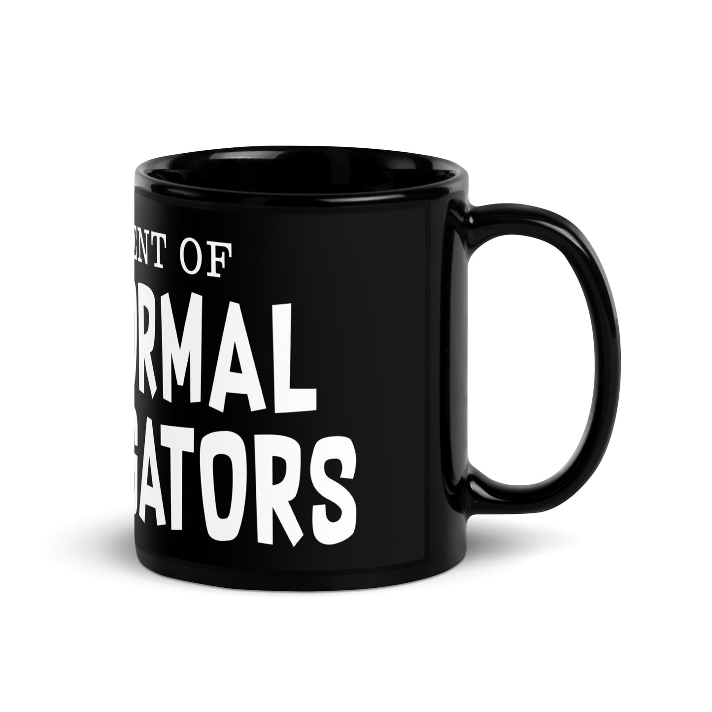 Black paranormal investigator mug featuring Department Of Paranormal Investigators typography in vintage ghost hunting style