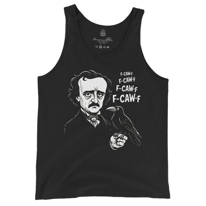 Black Edgar Allan Poe Tank Top with a raven and the words F-CAW-F