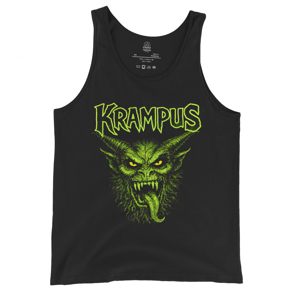 Krampus demon folklore illustration tank top with green gothic artwork on black
