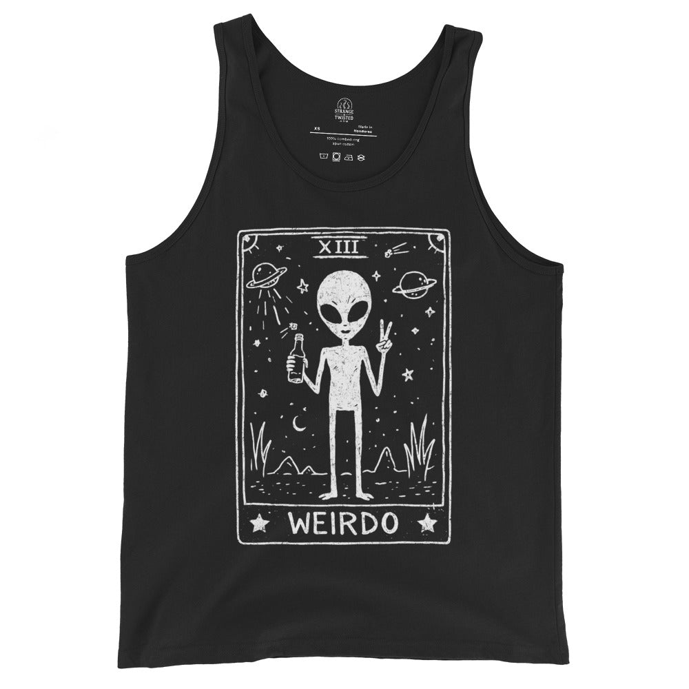 Black alien tarot tank top with Weirdo extraterrestrial illustration