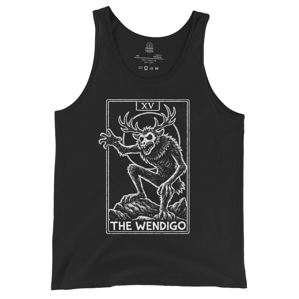 Wendigo tarot card cryptid artwork on black tank top