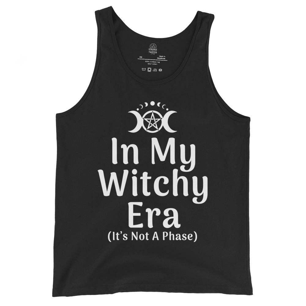 in my witchy era tank top triple moon pentagram design gothic witch aesthetic occult clothing bold text