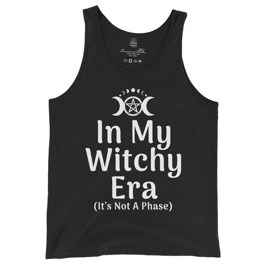 in my witchy era tank top triple moon pentagram design gothic witch aesthetic occult clothing bold text
