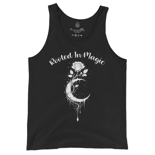 rooted in magic witchcraft tank top crescent moon rose gothic occult design dark aesthetic clothing