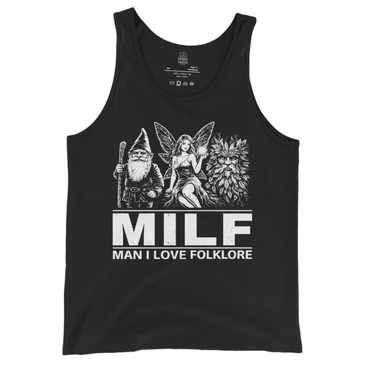 man i love folklore tank top gnome fairy green man design mythology folklore artwork black clothing in Black