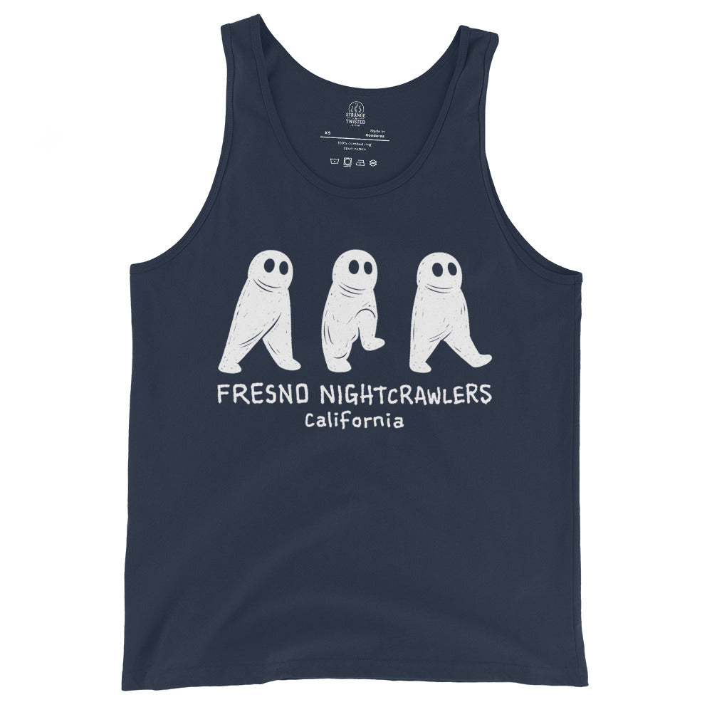 Front navy blue tank top with Fresno Nightcrawler design