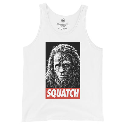 Sasquatch Bigfoot portrait tank top on white with SQUATCH lettering