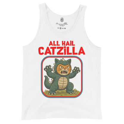 all hail catzilla tank top cartoon kaiju cat monster funny design white clothing