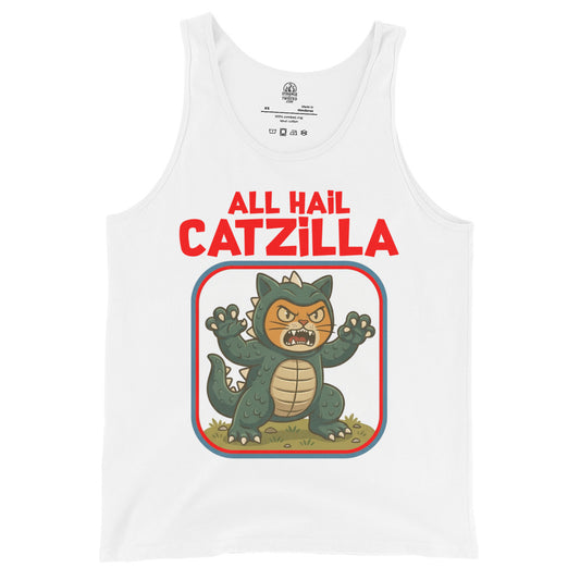 all hail catzilla tank top cartoon kaiju cat monster funny design white clothing