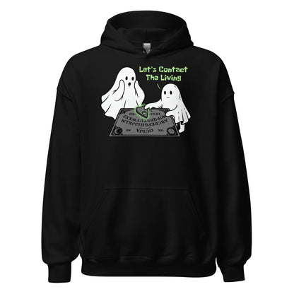 Paranormal ghost hoodie on black featuring two ghosts using Ouija spirit board