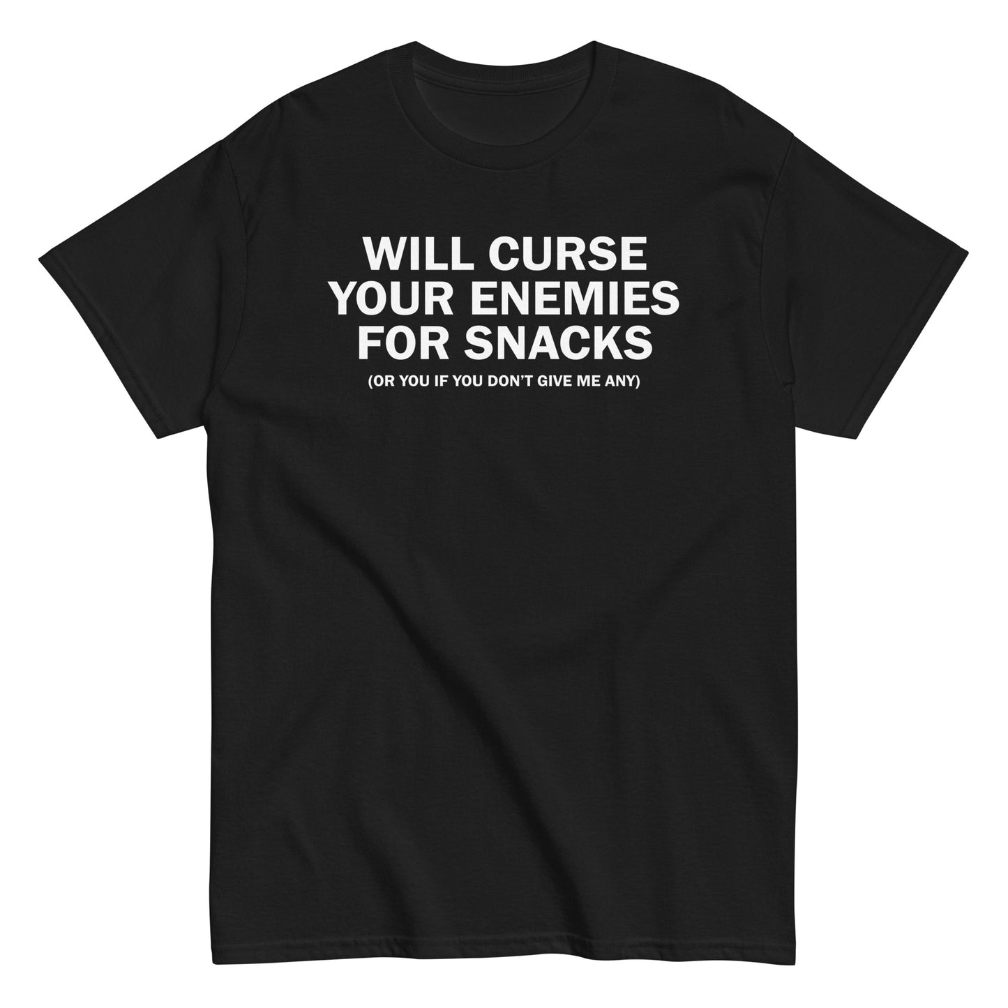 Black Will Curse Your Enemies for Snacks T-shirt, humorous witchcore gothic fashion for witchy style lovers