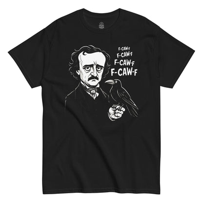 Front of Edgar Allan Poe and Raven black T-shirt