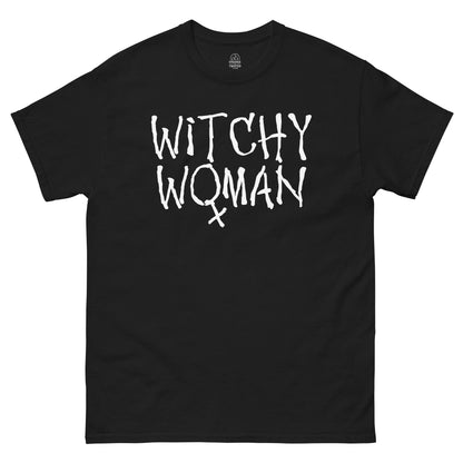 Witchy Woman T-shirt black front with occult witch lettering design