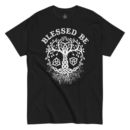 Front black Blessed Be Tree of Life Wicca T-shirt pagan witchy clothing Strange And Twisted