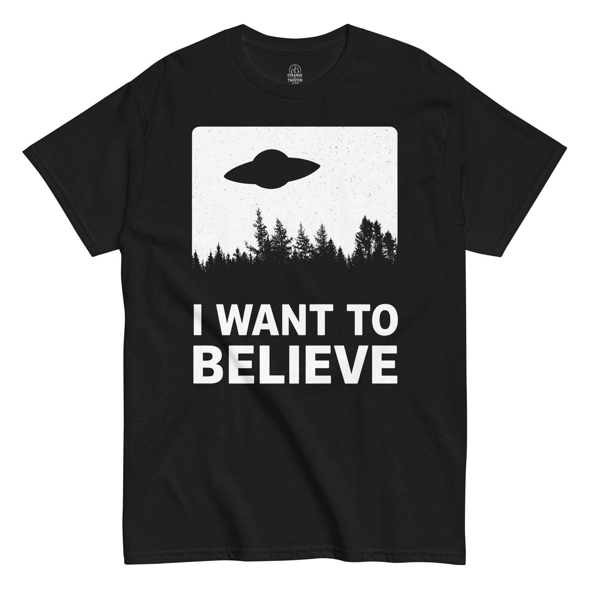 I Want To Believe UFO alien conspiracy T-shirt black Strange And Twisted