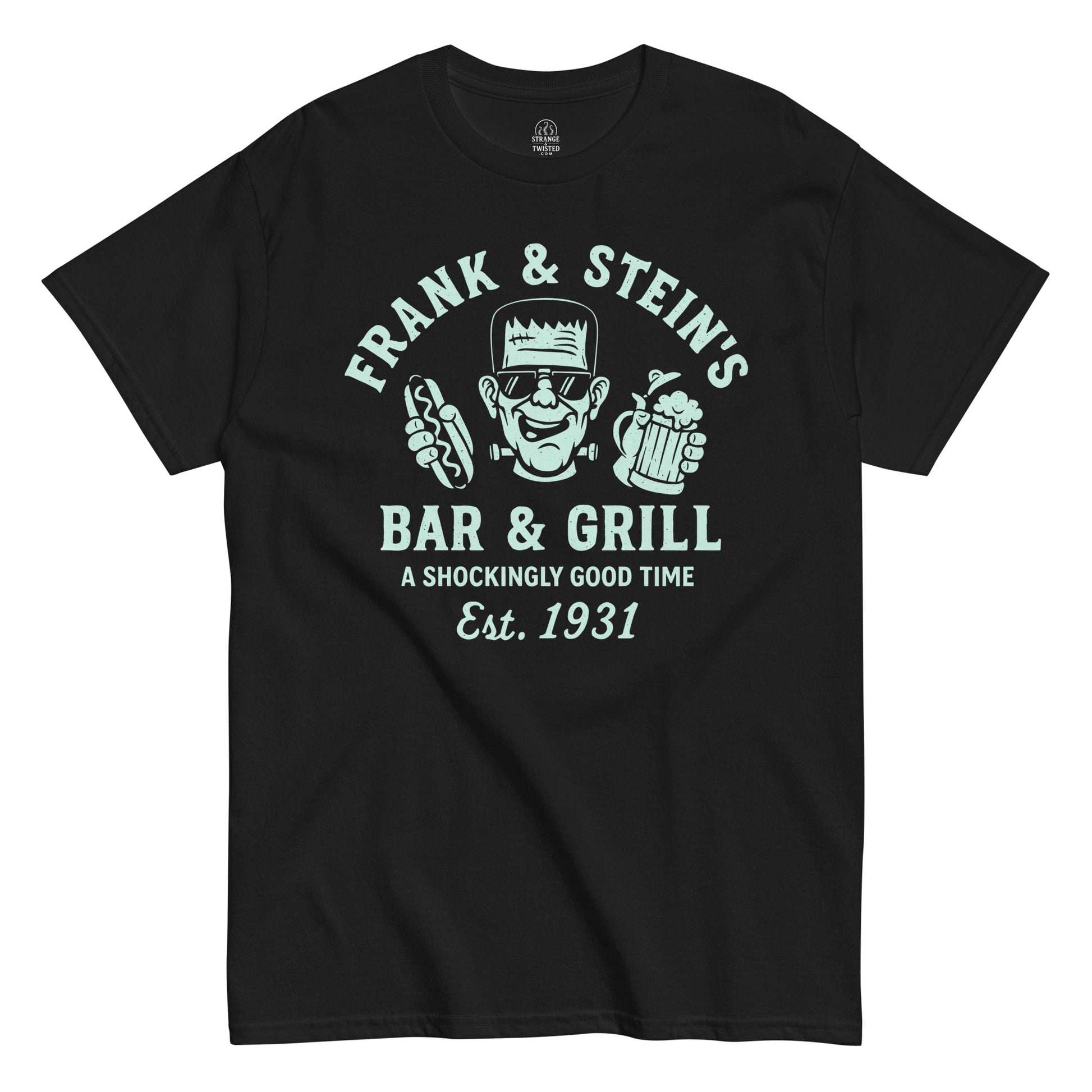 Frank & Stein’s Bar & Grill funny horror parody T-shirt – Strange And Twisted