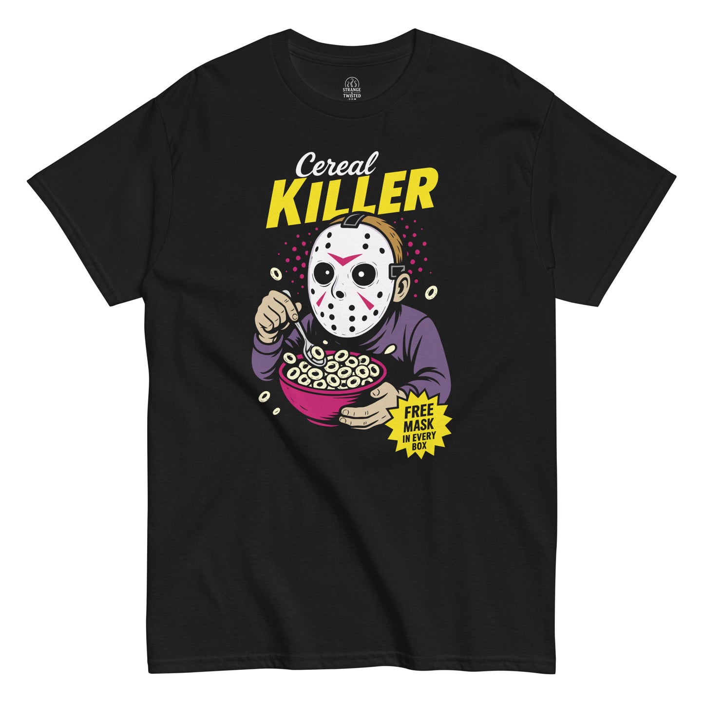 Black Cereal Killer T-Shirt parody design front – Strange And Twisted