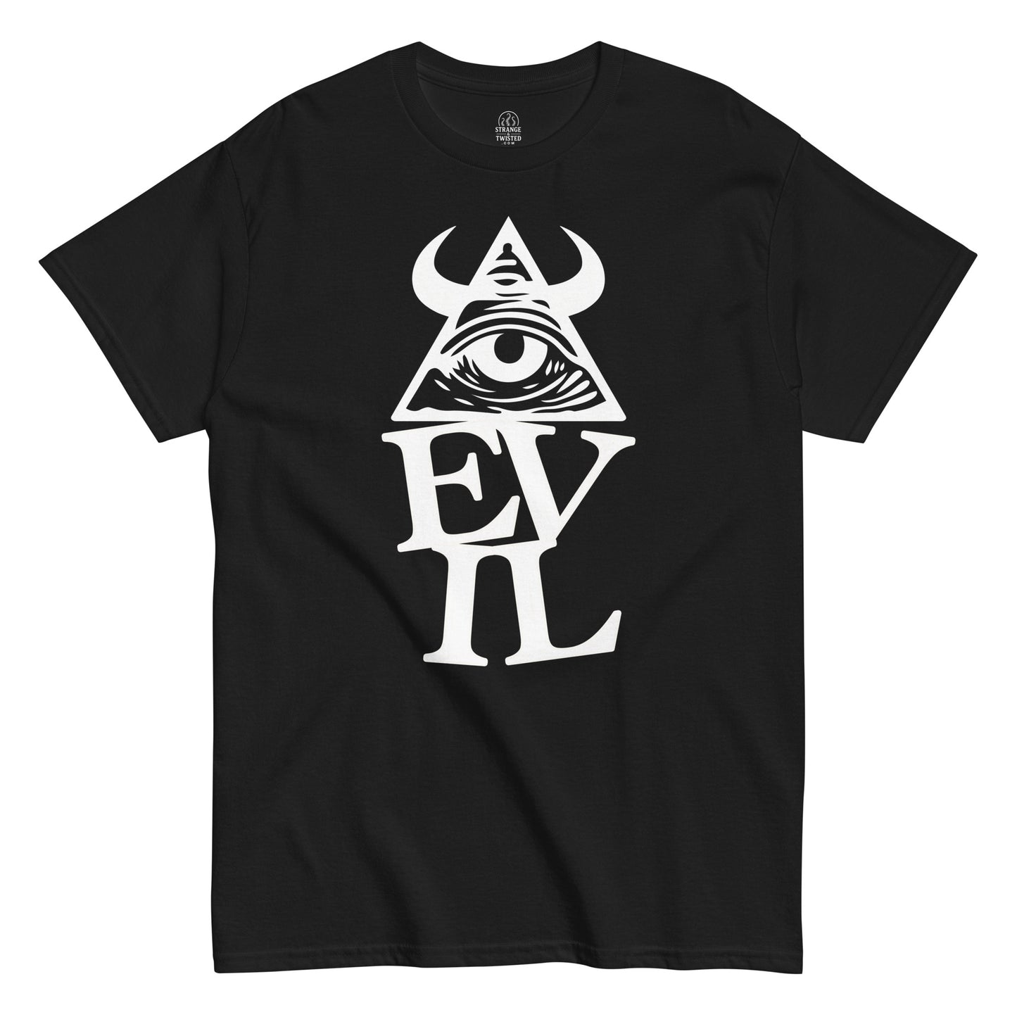 Black Illuminati eye T-shirt with gothic occult pyramid and evil symbol design