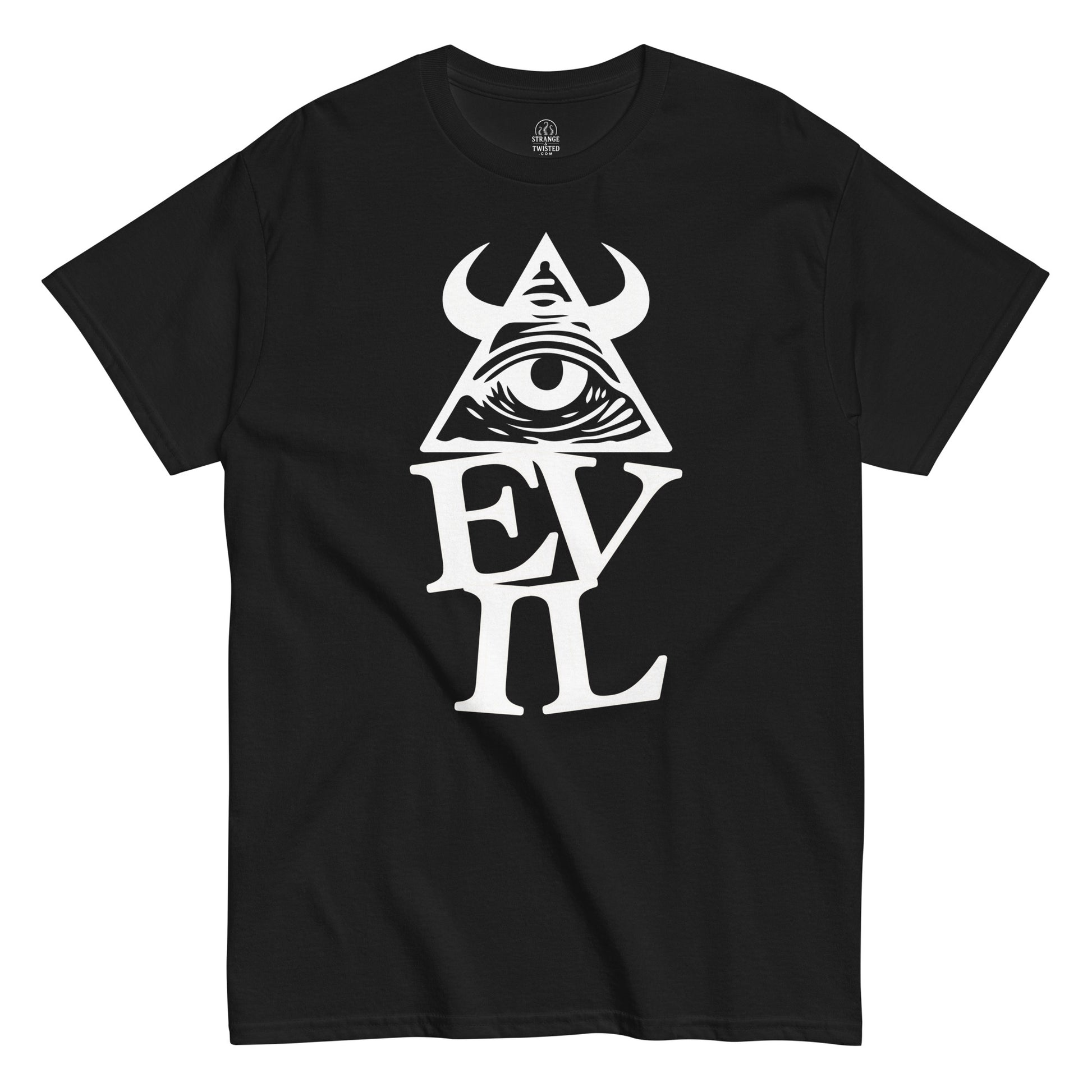 Black Illuminati eye T-shirt with gothic occult pyramid and evil symbol design