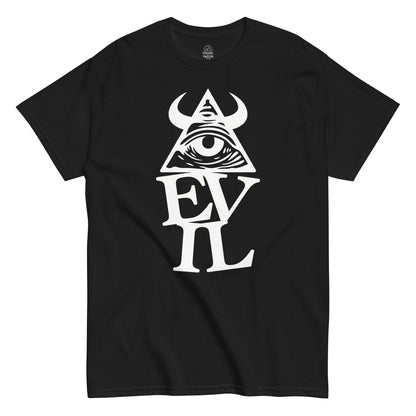 Black Illuminati eye T-shirt with gothic occult pyramid and evil symbol design