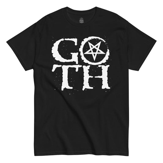 goth gothic occult t shirt pentacle symbol blackletter typography dark aesthetic clothing black garment
